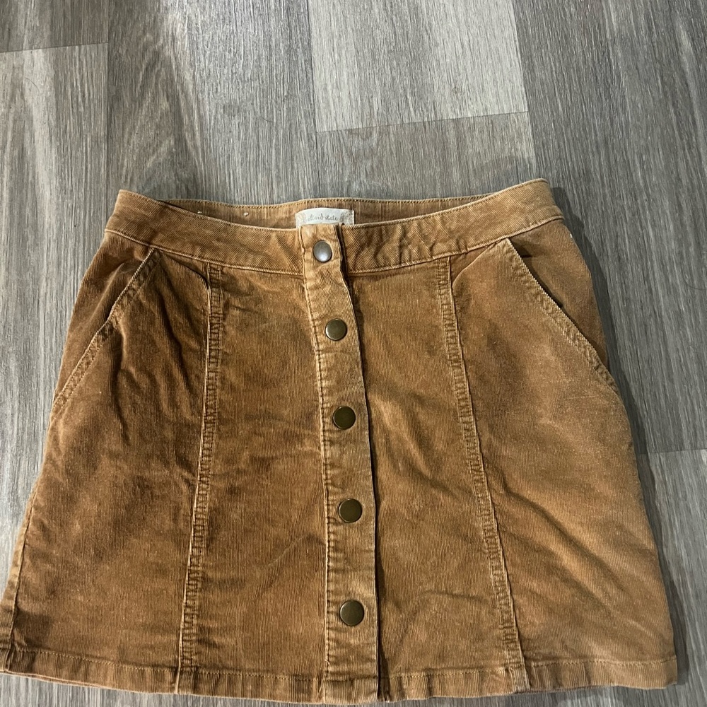 Altar'd State Tan Button-Front A-Line Skirt